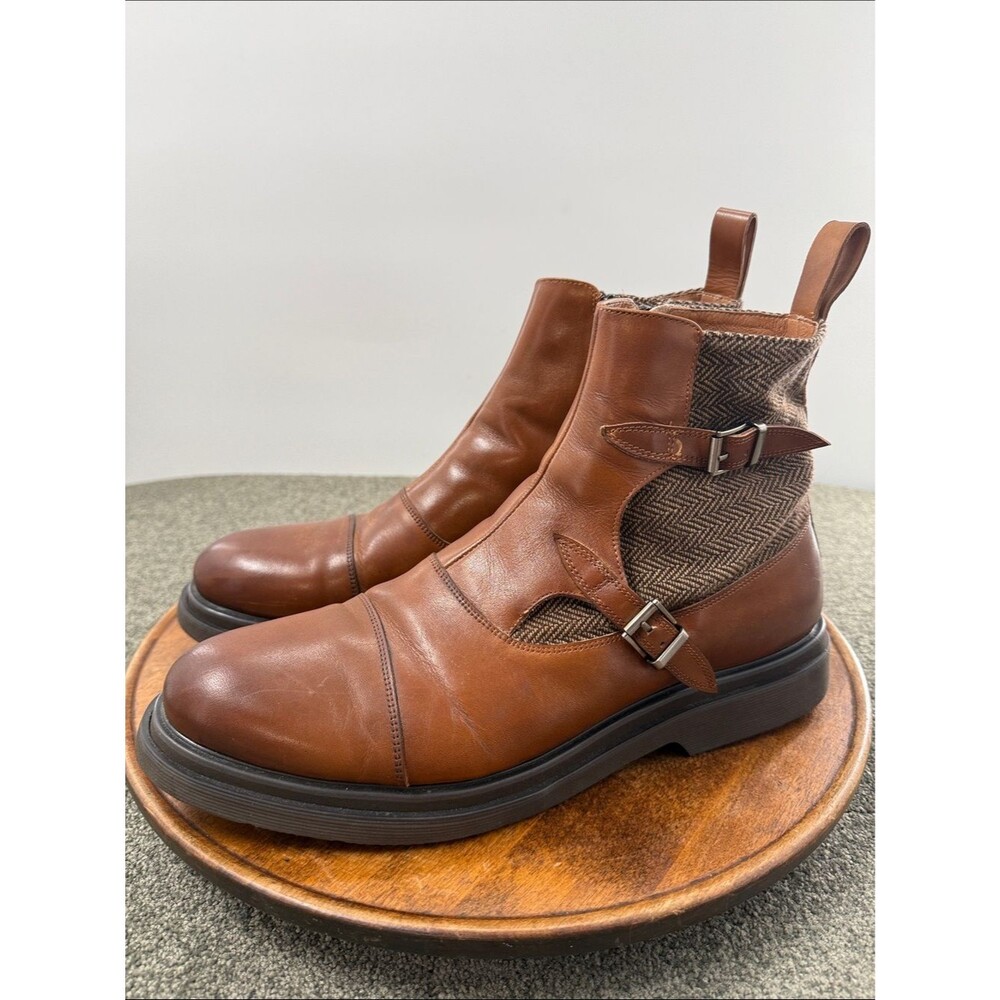 Marc Nolan Boots Mens 11 Grant Bucklet Brown Leather Tweed Preppy Academia